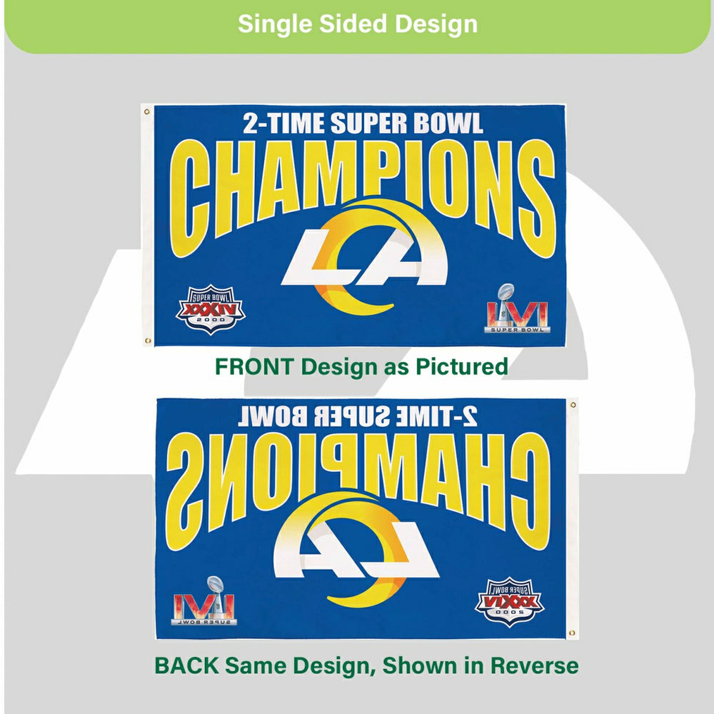 LA Rams, Super Bowl 2X Superbowl Champions, Football, 3x5 Flag, NFL, Home