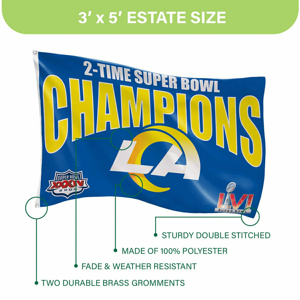 LA Rams, Super Bowl 2X Superbowl Champions, Football, 3x5 Flag, NFL, Home