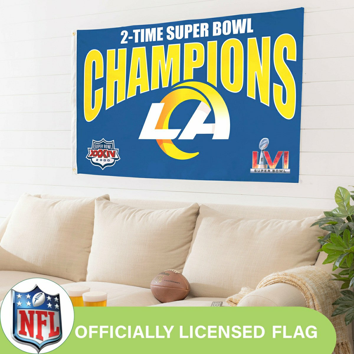 LA Rams, Super Bowl 2X Superbowl Champions, Football, 3x5 Flag, NFL, Home