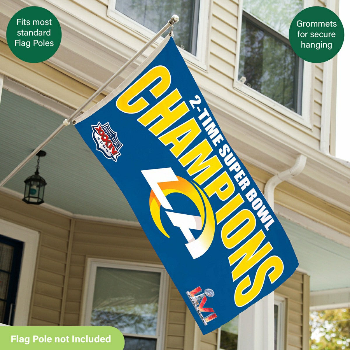 LA Rams, Super Bowl 2X Superbowl Champions, Football, 3x5 Flag, NFL, Home