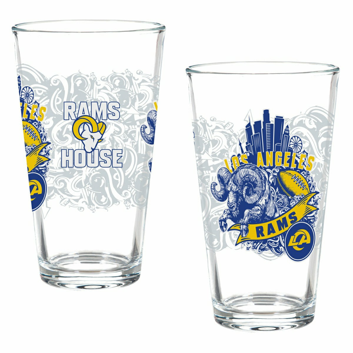 Los Angeles Rams 16oz Glass pint, Set of 2, NFL, Home