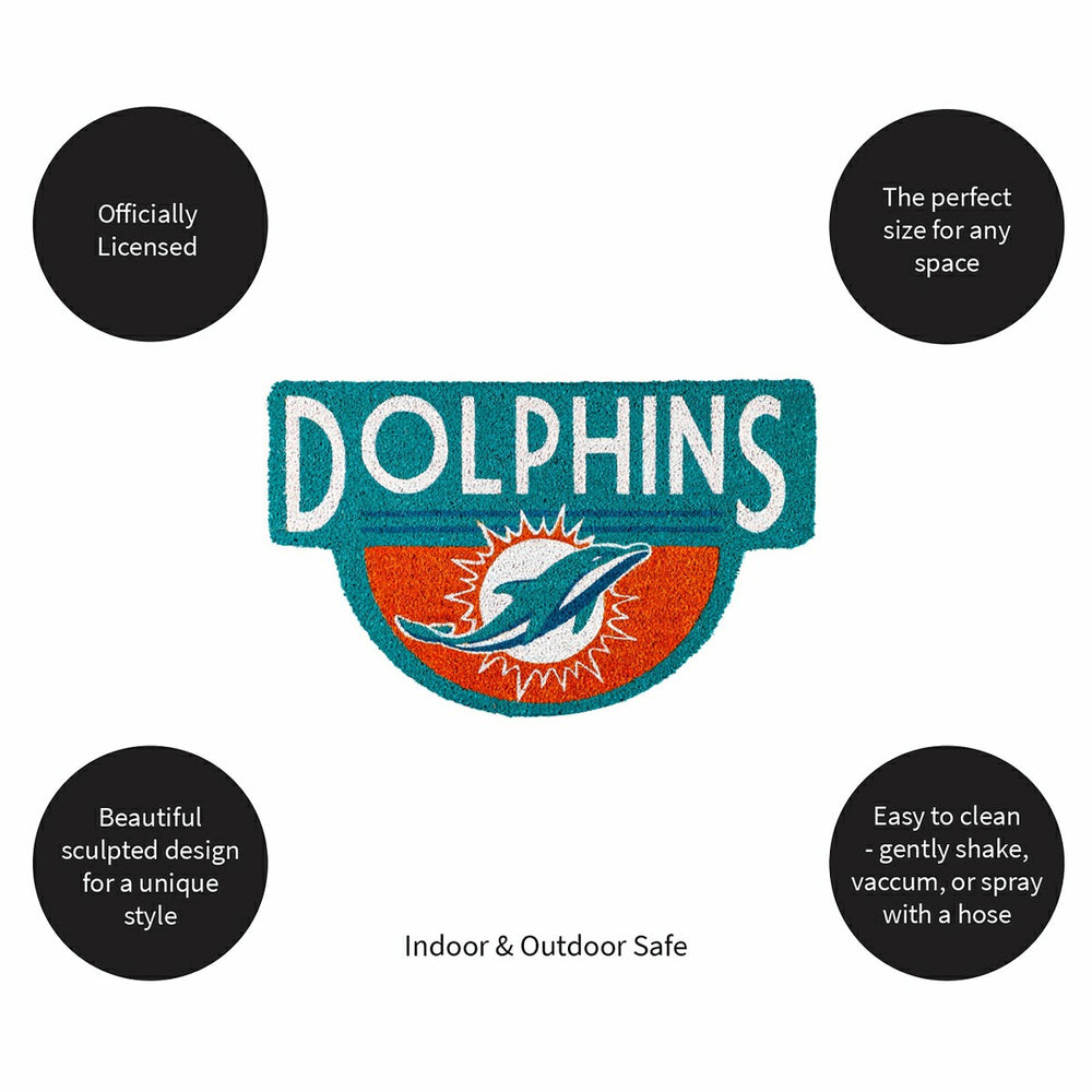 NFL Shaped Coir Door Mat, Dolphins, NFL
