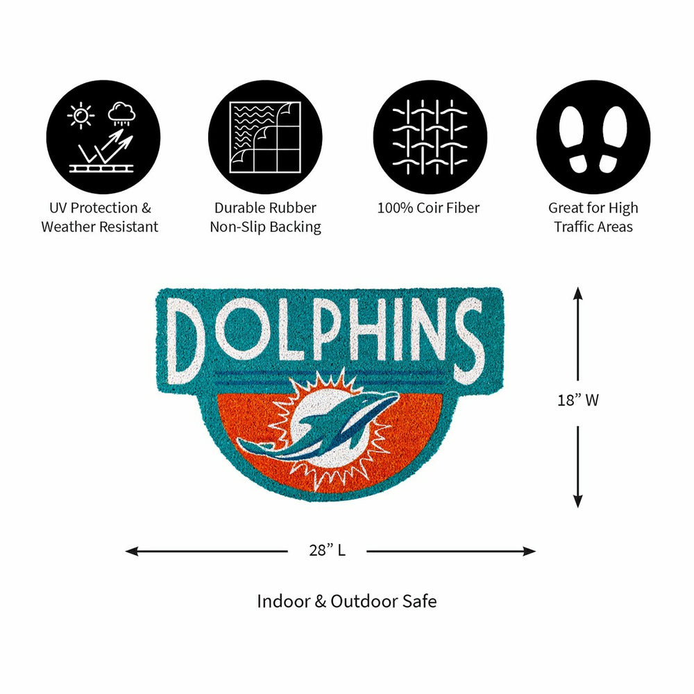 NFL Shaped Coir Door Mat, Dolphins, NFL