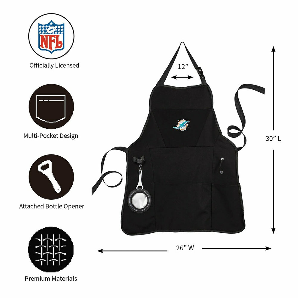 Grill Apron, Black, Miami Dolphins, NFL, Home