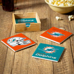 Miami Dolphins Ceramic Coasters Set, 4pcs with Wood Caddy, NFL