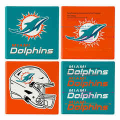 Miami Dolphins Ceramic Coasters Set, 4pcs with Wood Caddy, NFL