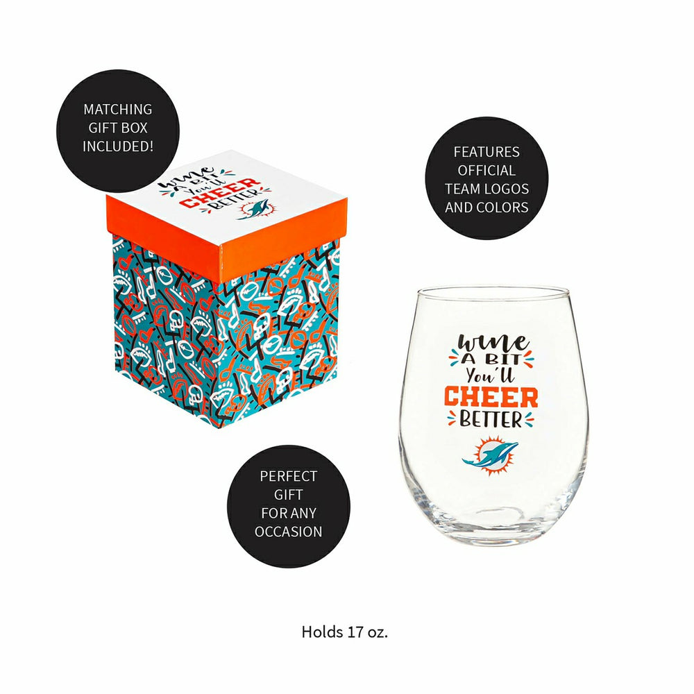 Miami Dolphins, 17oz Boxed Stemless Wine, NFL, Home
