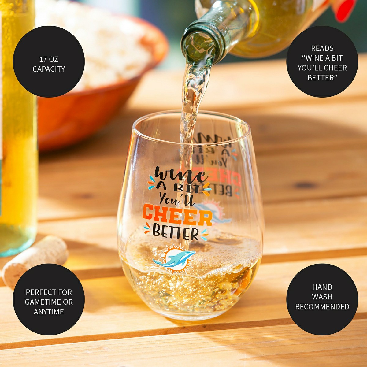 Miami Dolphins, 17oz Boxed Stemless Wine, NFL, Home