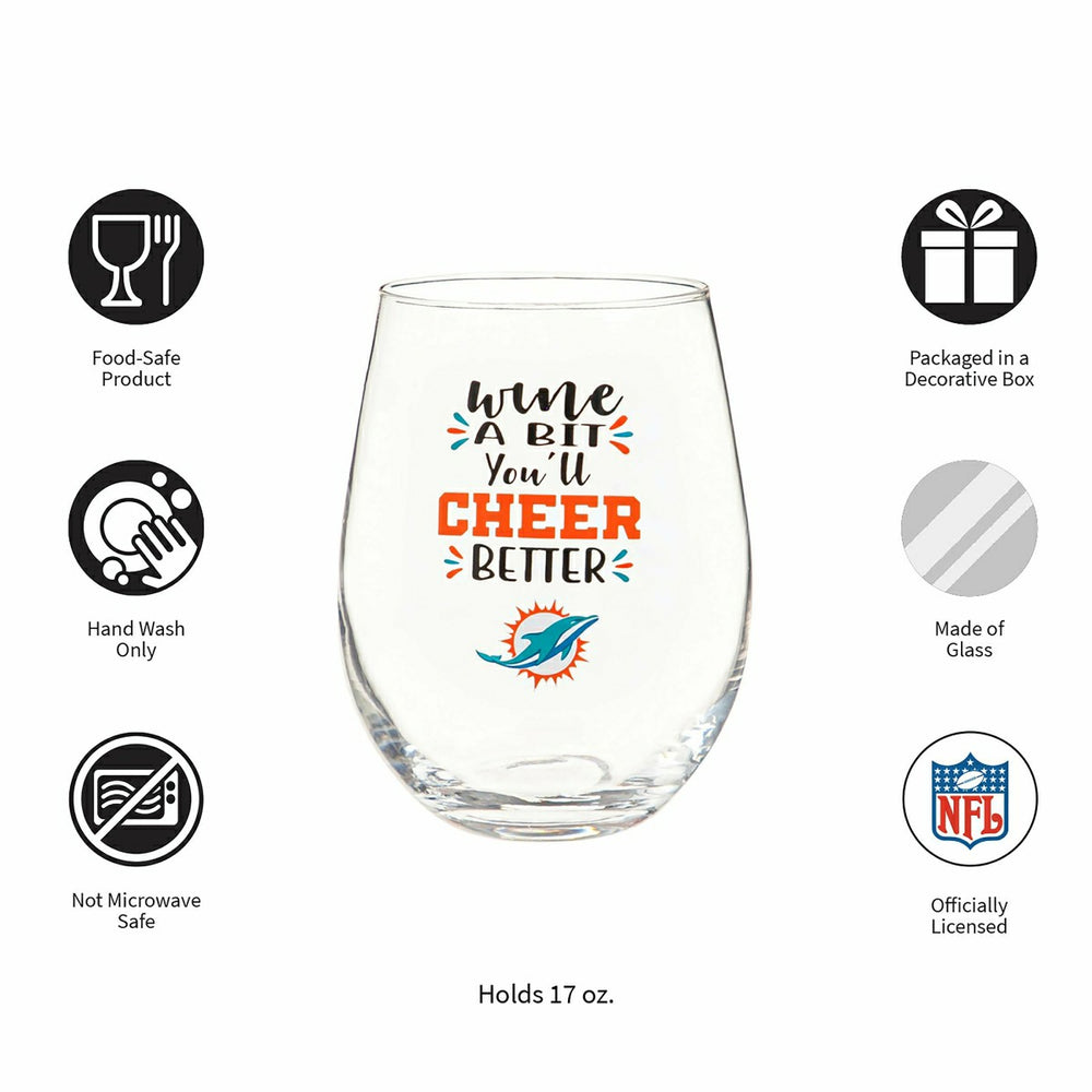 Miami Dolphins, 17oz Boxed Stemless Wine, NFL, Home