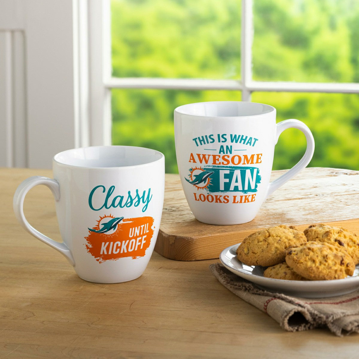 Miami Dolphins, Ceramic Cup O'Java 17oz Gift Set, NFL, Home