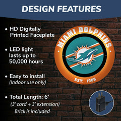 Miami Dolphins, Metal Lite, Round, NFL