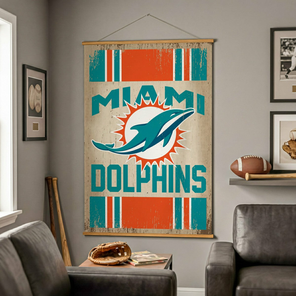 Miami Dolphins, Canvas Wall Tapestry, Large, 54x36, NFL, Home