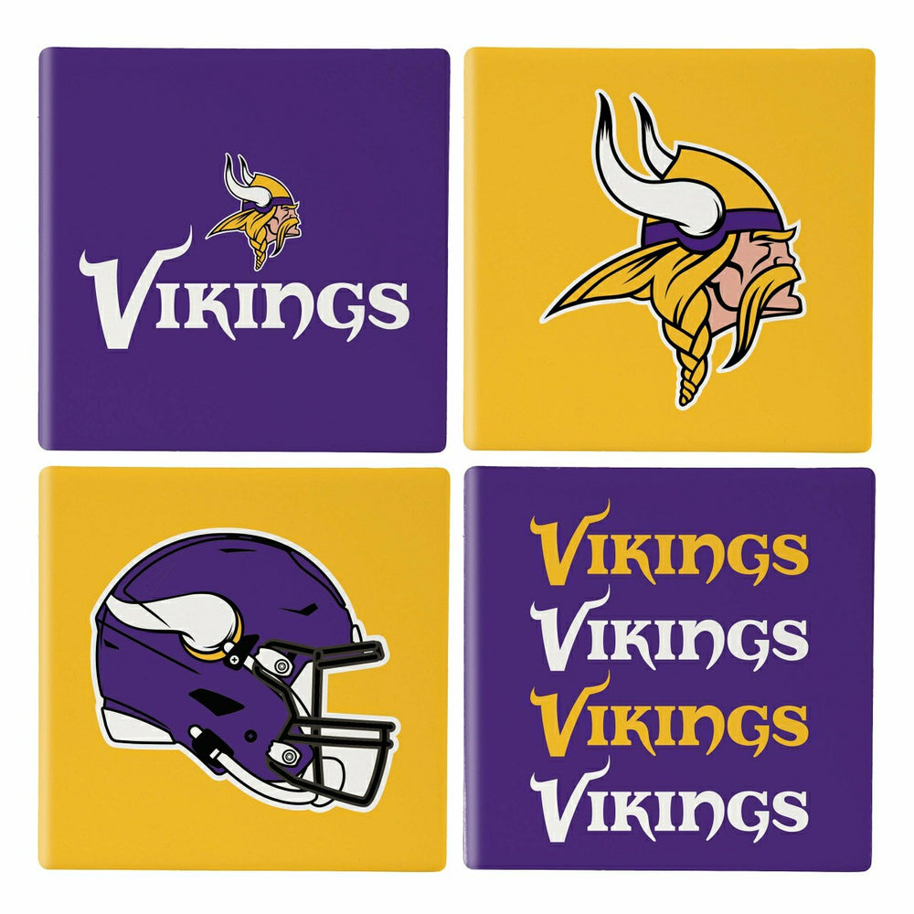 Minnesota Vikings Ceramic Coasters Set, 4pcs with Wood Caddy, NFL