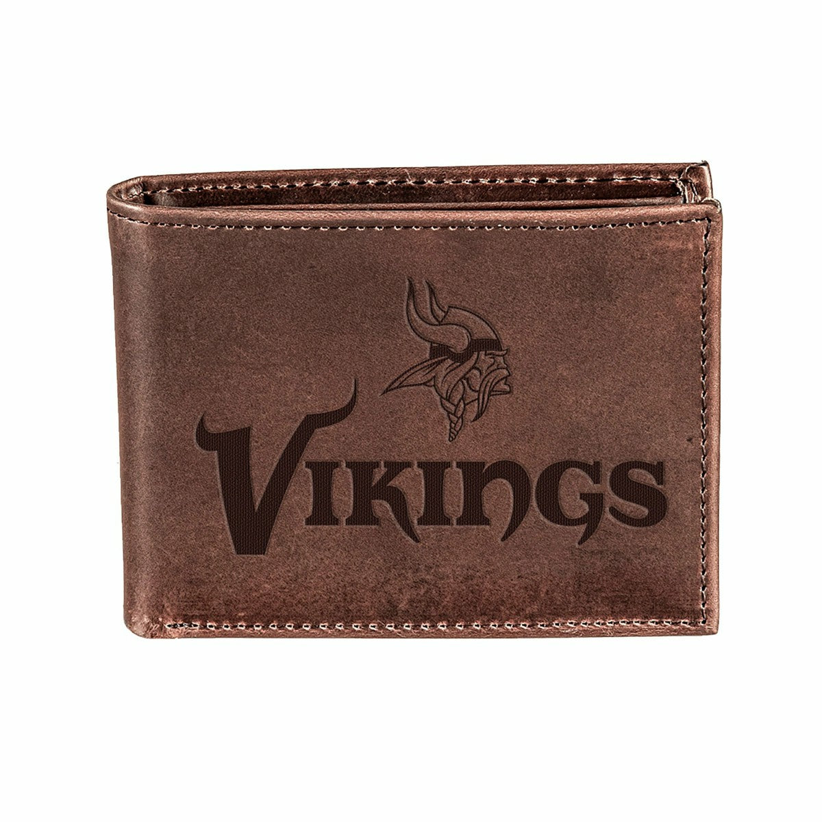 Minnesota Vikings, Bi-Fold Wallet, Brown, CH, 100% Genuine Leather, NFL, Home