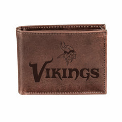 Minnesota Vikings, Bi-Fold Wallet, Brown, CH, 100% Genuine Leather, NFL, Home