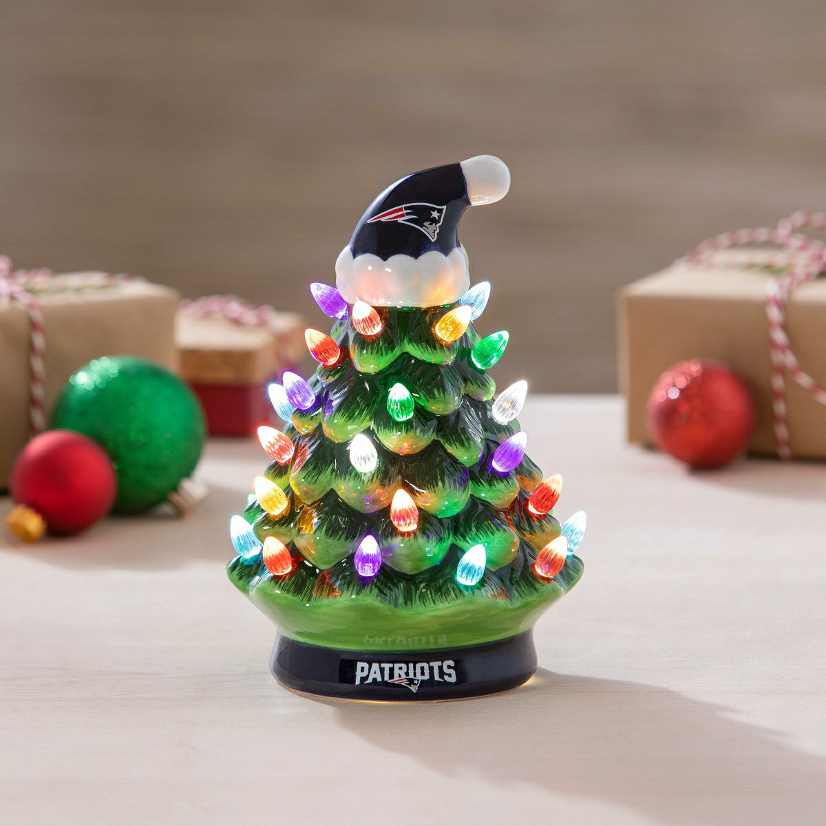 8" LED Ceramic Christmas Tree, New England Patriots, NFL, Home
