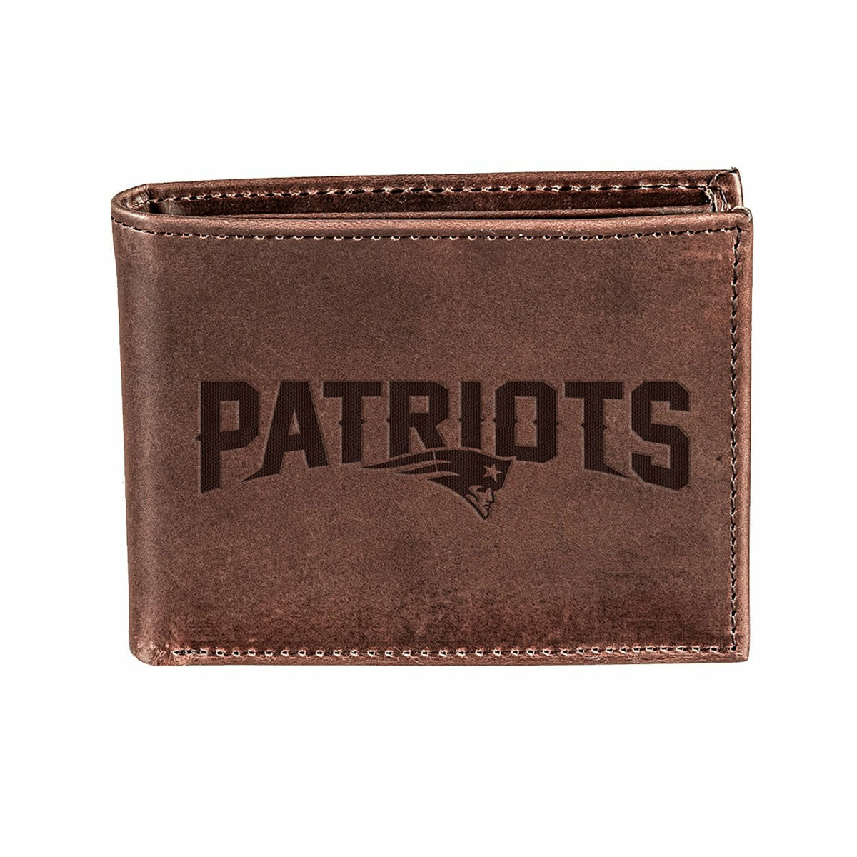 New England Patriots, Bi-Fold Wallet, Brown, CH, 100% Genuine Leather, NFL, Home
