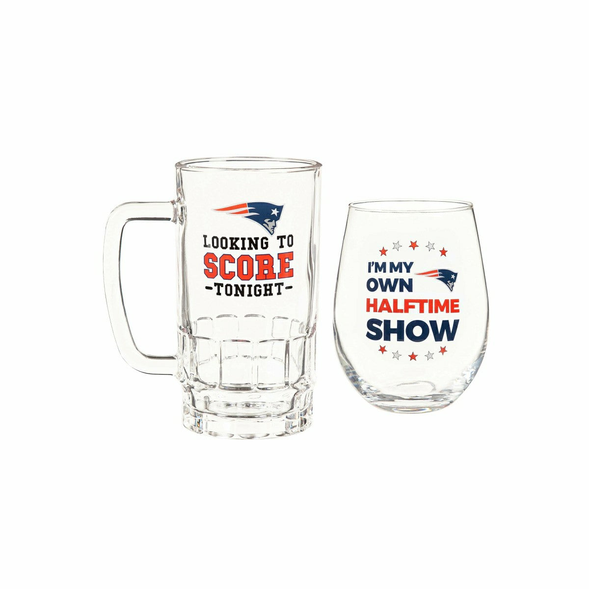 New England Patriots, Stemless 17OZ Wine & Beer 16 OZ Gift Set, NFL