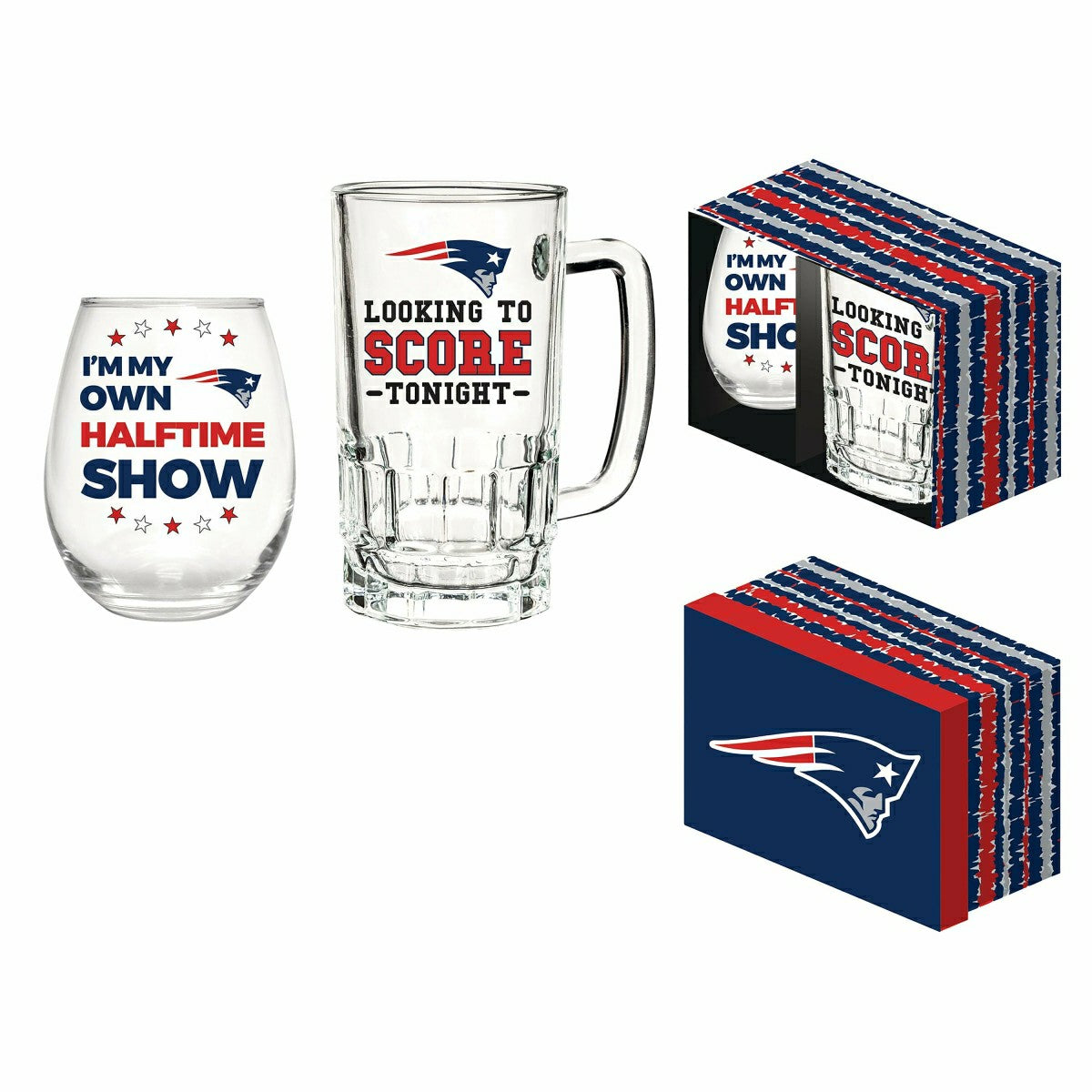 New England Patriots, Stemless 17OZ Wine & Beer 16 OZ Gift Set, NFL