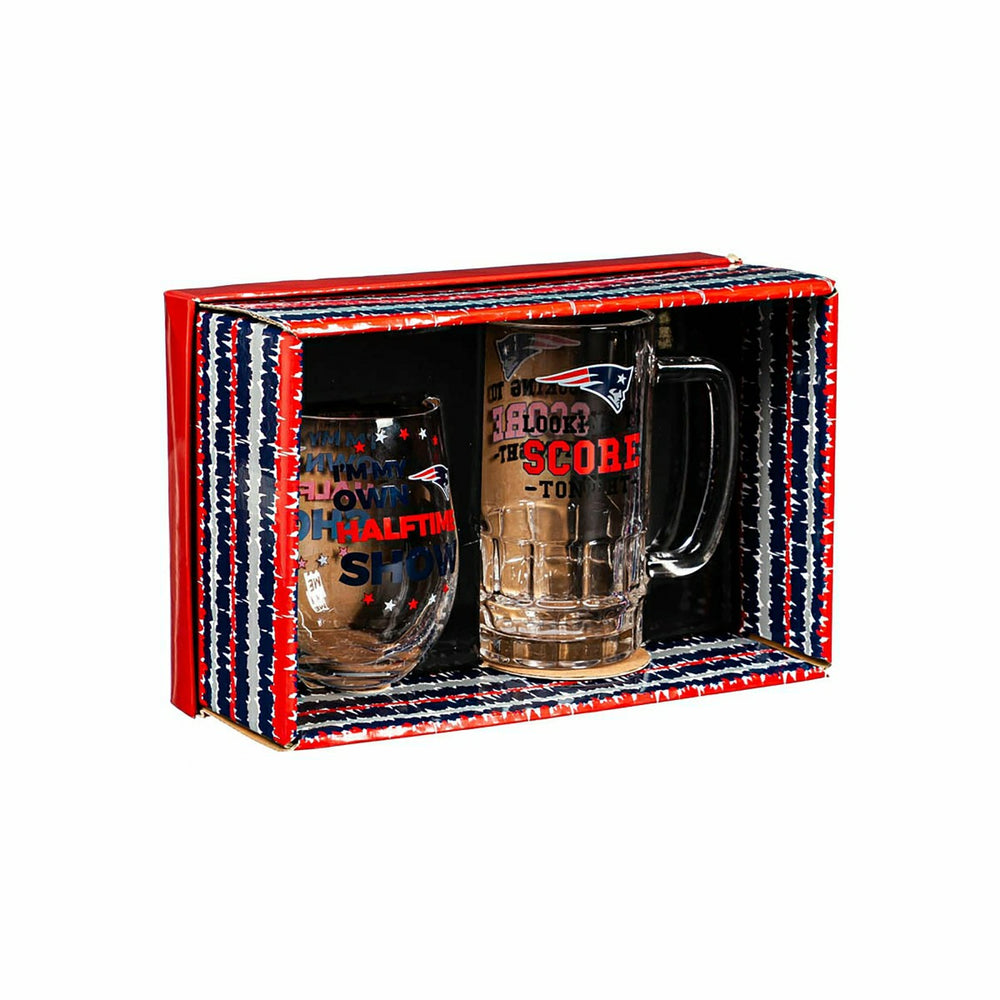 New England Patriots, Stemless 17OZ Wine & Beer 16 OZ Gift Set, NFL