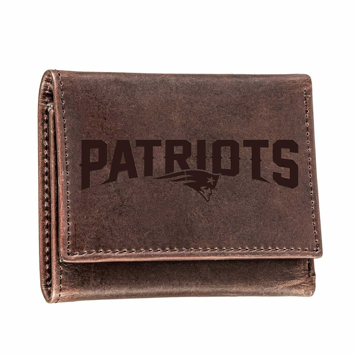 New England Patriots, Tri-Fold Wallet, Brown, CH, 100% Genuine Leather, NFL, Home