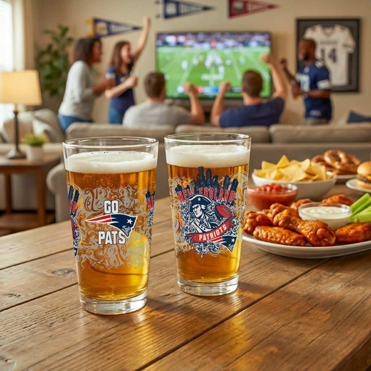 New England Patriots 16oz Glass pint, Set of 2, NFL, Home
