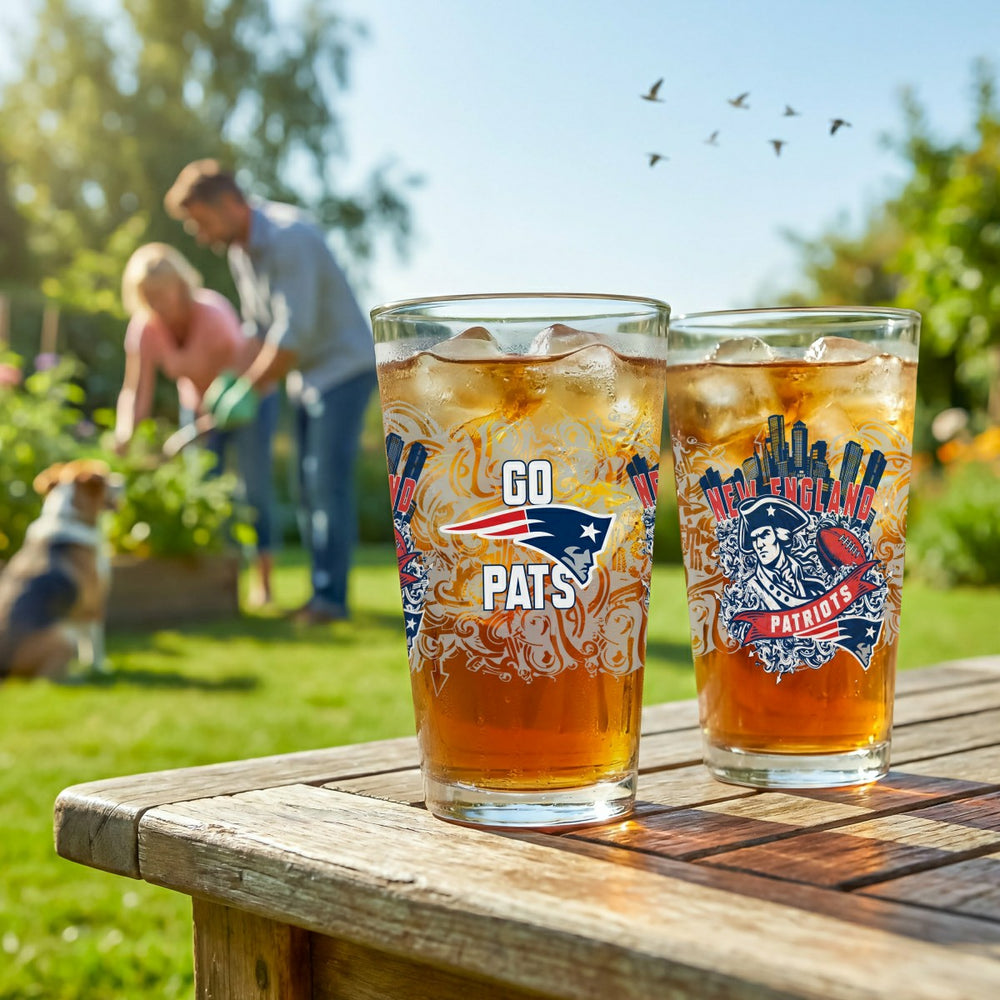 New England Patriots 16oz Glass pint, Set of 2, NFL, Home