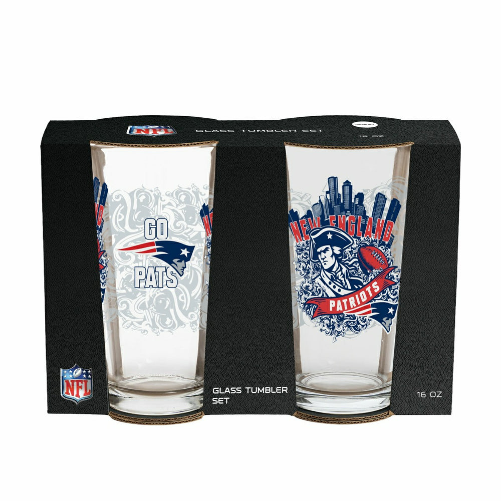 New England Patriots 16oz Glass pint, Set of 2, NFL, Home