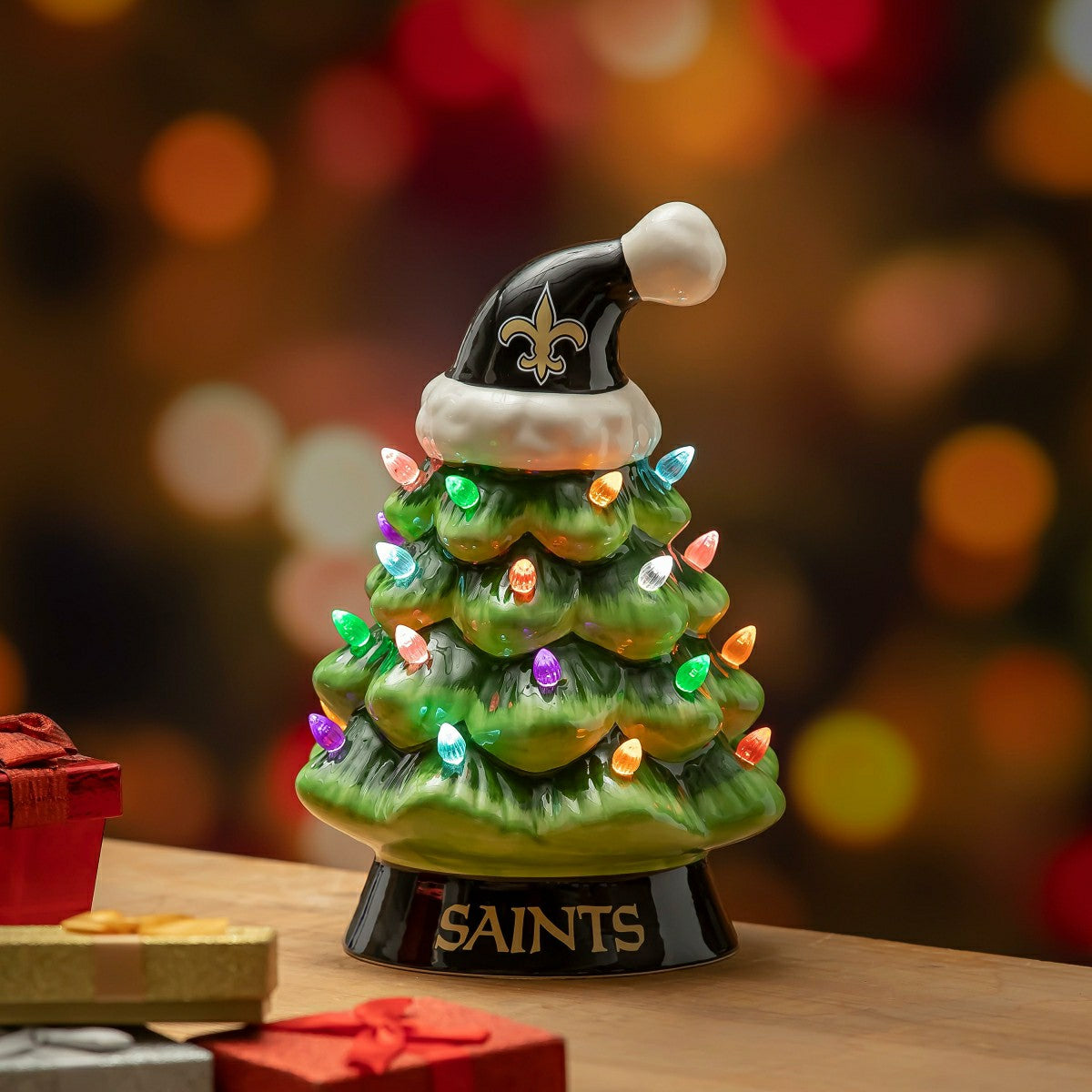 8" LED Ceramic Christmas Tree, New Orleans Saints, NFL, Home