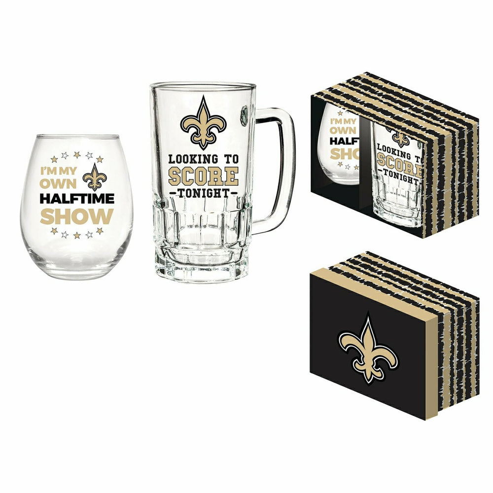 New Orleans Saints, Stemless 17OZ Wine & Beer 16 OZ Gift Set, NFL, Home