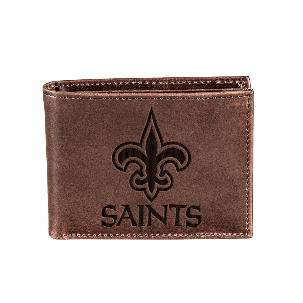New Orleans Saints, Bi-Fold Wallet, Brown, CH, 100% Genuine Leather, NFL, Home