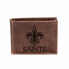 New Orleans Saints, Bi-Fold Wallet, Brown, CH, 100% Genuine Leather, NFL, Home