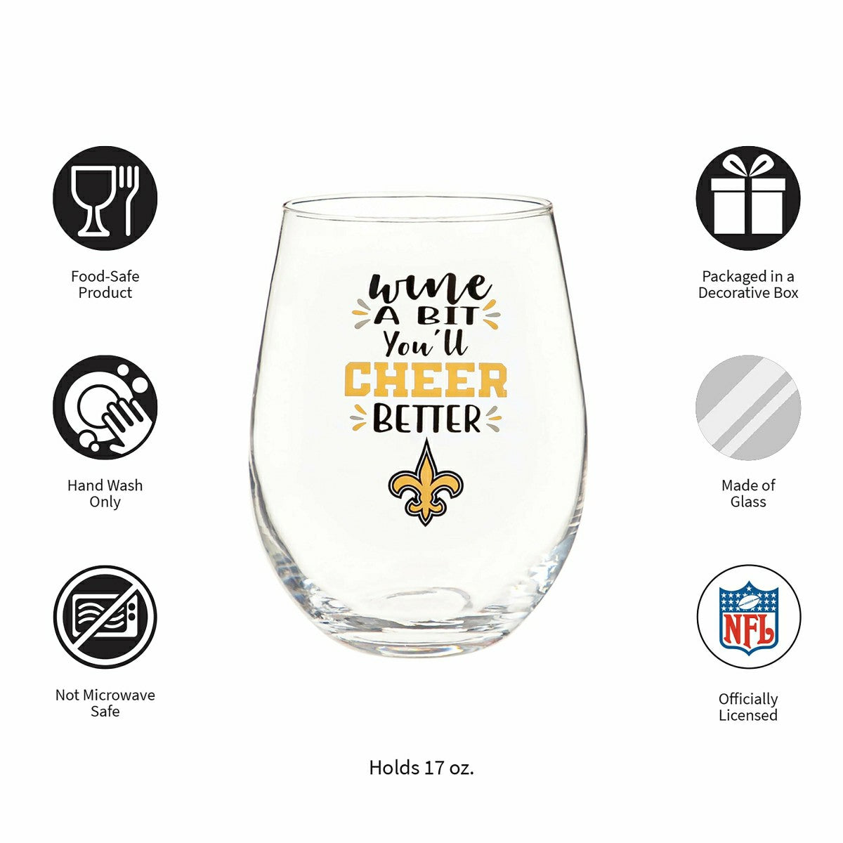 New Orleans Saints, 17oz Boxed Stemless Wine, NFL, Home