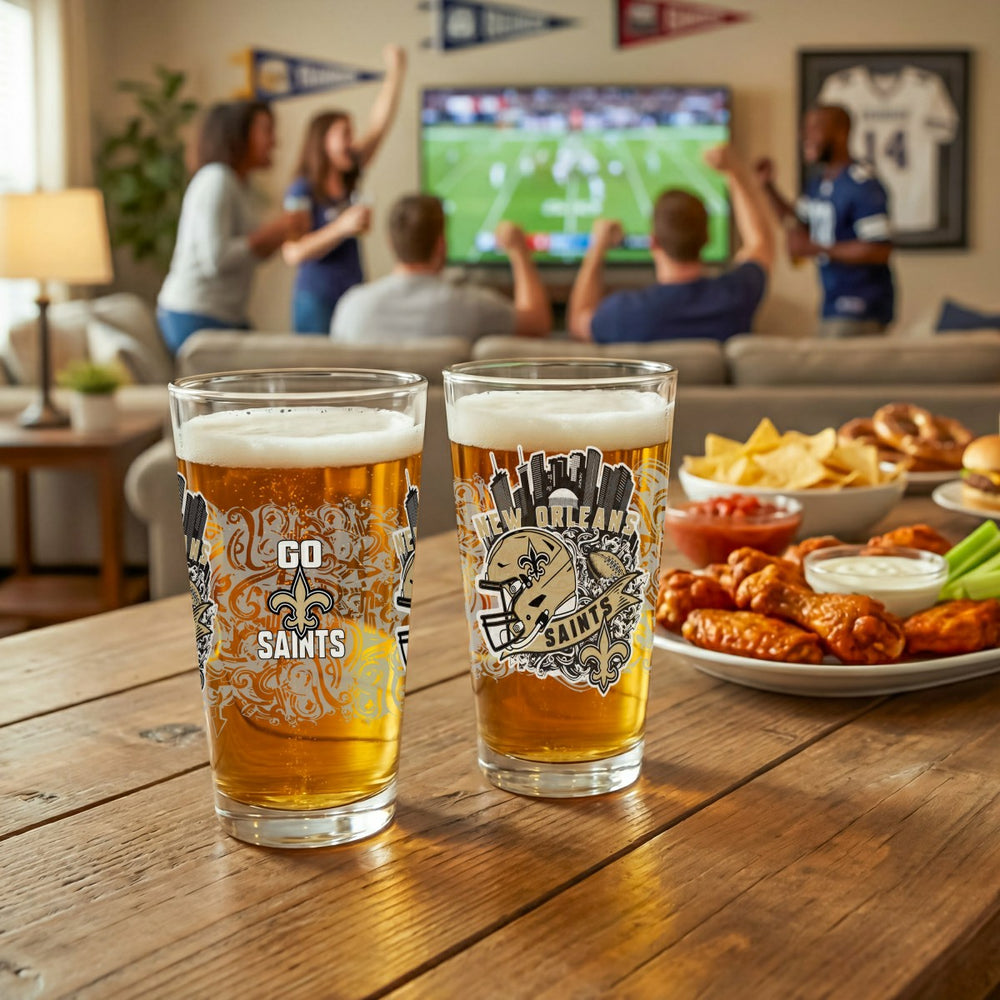 New Orleans Saints 16oz Glass pint, Set of 2, NFL, Home