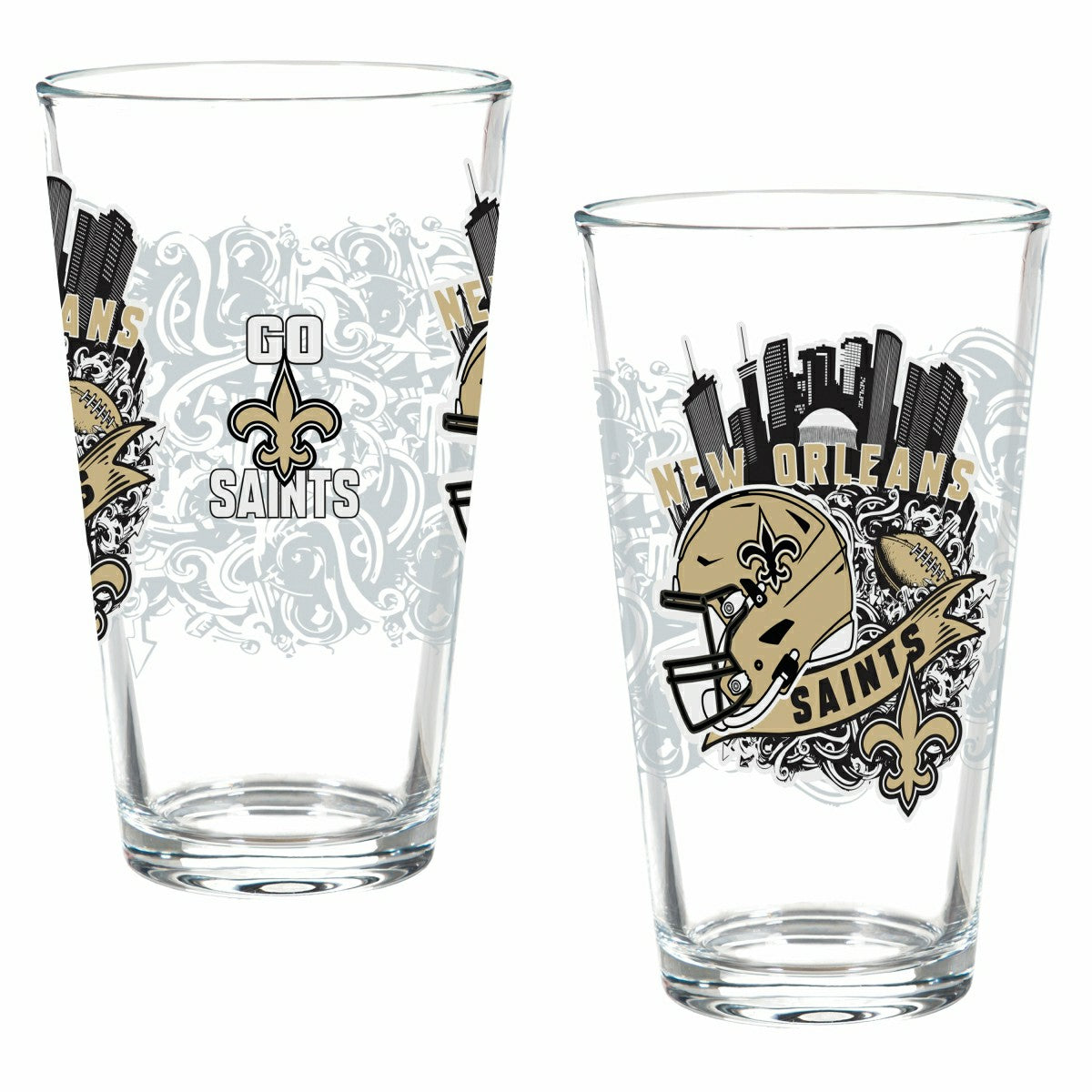 New Orleans Saints 16oz Glass pint, Set of 2, NFL, Home