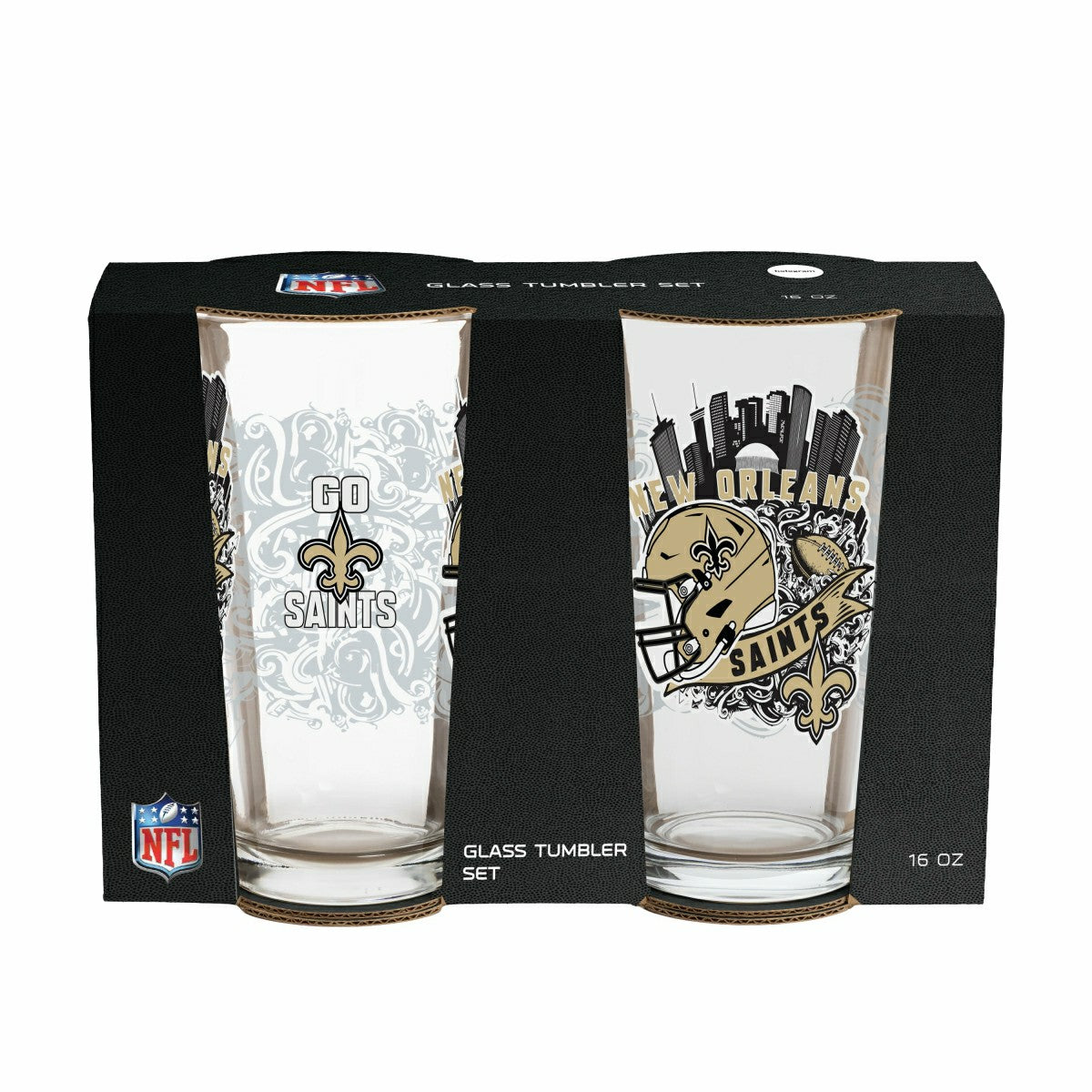 New Orleans Saints 16oz Glass pint, Set of 2, NFL, Home