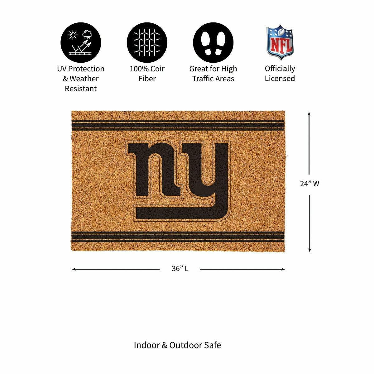 New York Giants Large One Color Coir Mat, 36"x24", NFL