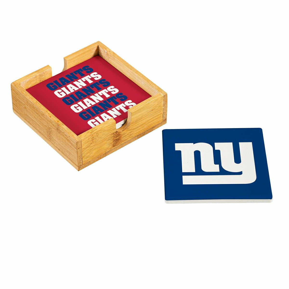New York Giants Ceramic Coasters Set, 4pcs with Wood Caddy, NFL