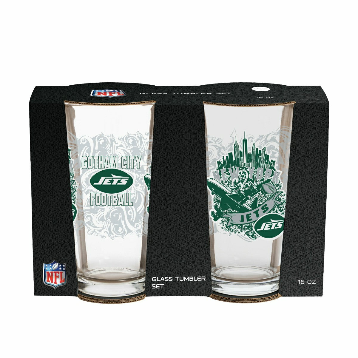 New York Jets 16oz Glass pint, Set of 2, NFL, Home