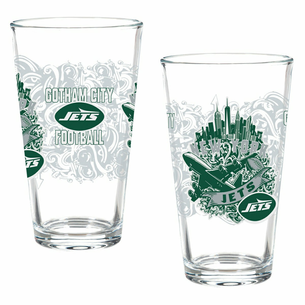New York Jets 16oz Glass pint, Set of 2, NFL, Home