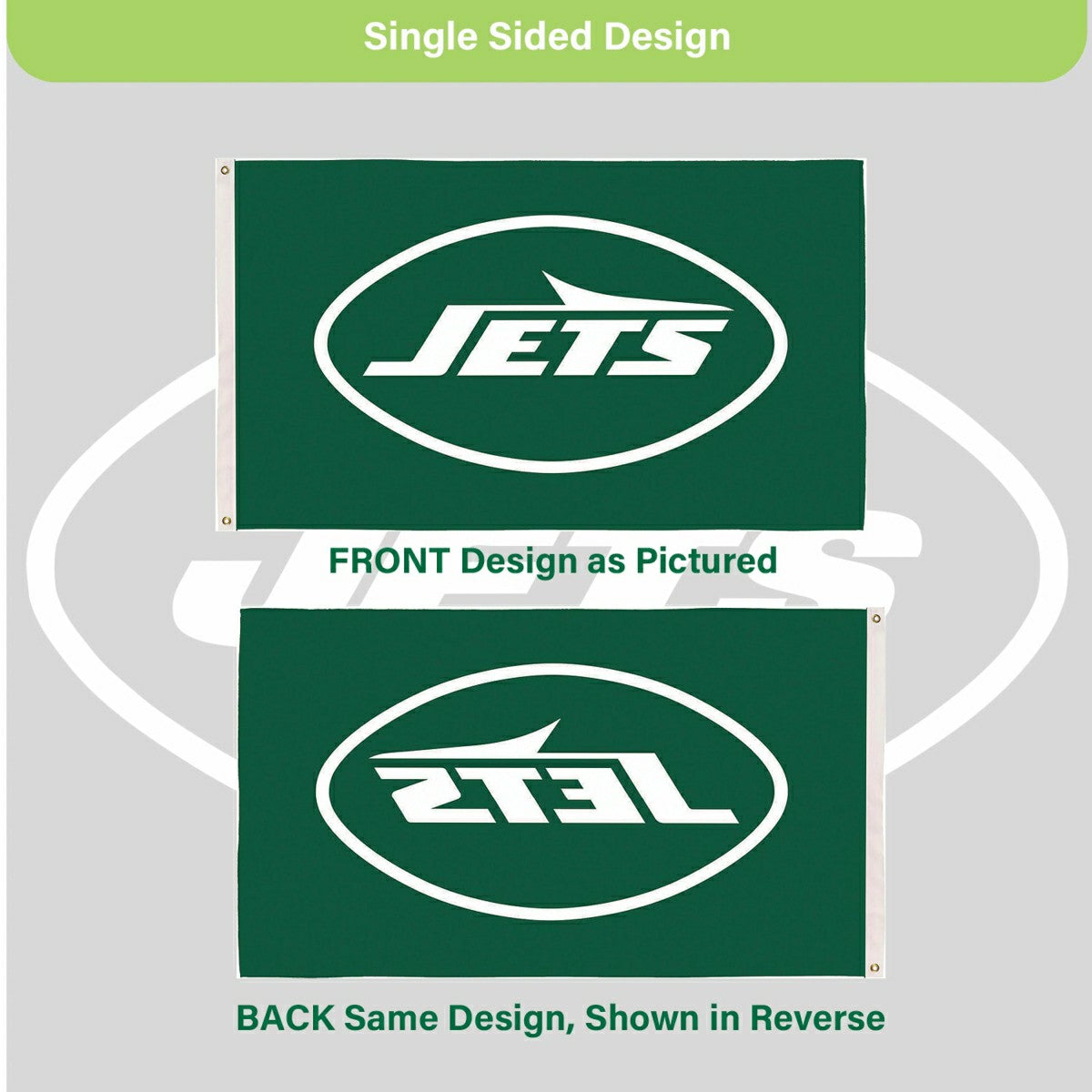 New York Jets Single Sided Flag w/ 2 Grommets, 3'x5', NFL, Home