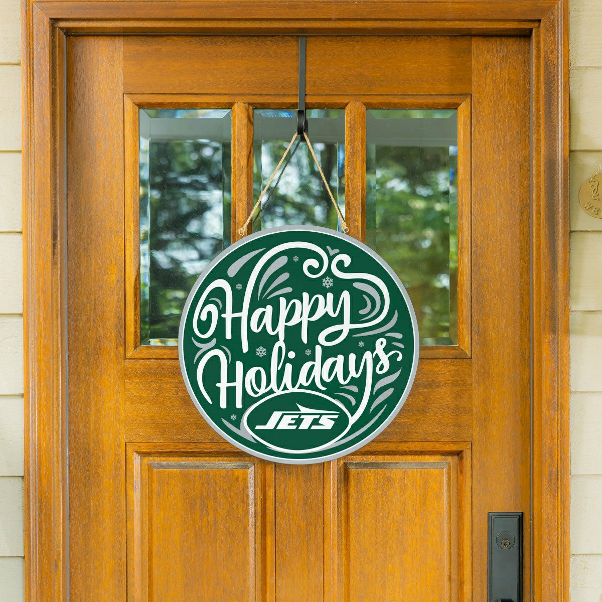 New York Jets Holiday Round Door Décor with Hanging Rope, 18x18, NFL, Home