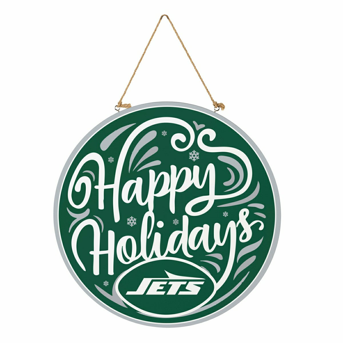 New York Jets Holiday Round Door Décor with Hanging Rope, 18x18, NFL, Home