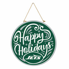 New York Jets Holiday Round Door Décor with Hanging Rope, 18x18, NFL, Home