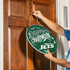 New York Jets Halloween Round Door Décor with Hanging Rope, 18x18, NFL, Home