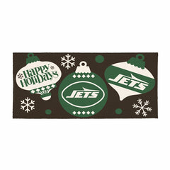 New York Jets Holiday Flocked Coir Sassafras Switch Mat, 22"x10", NFL