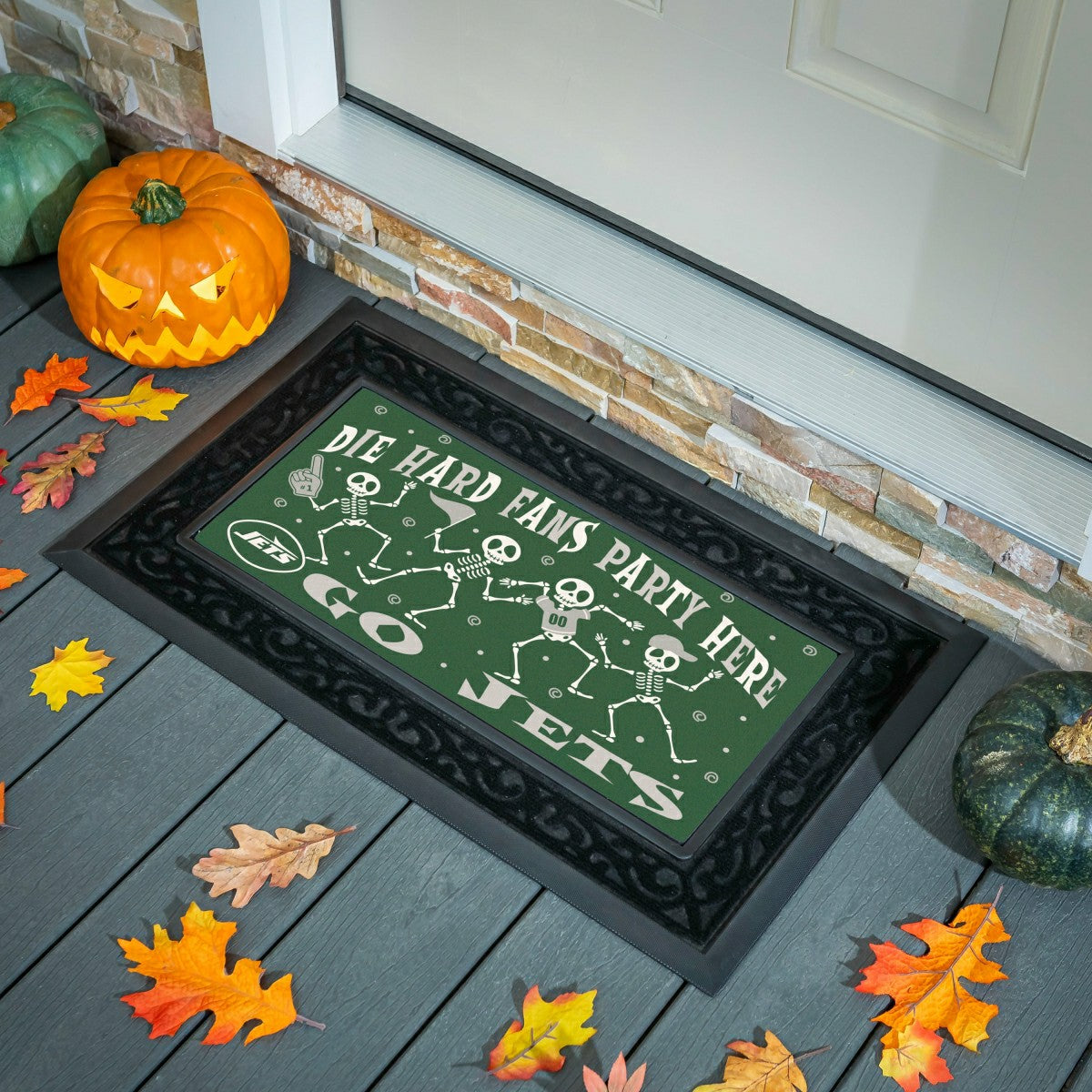 New York Jets Flocked Coir Halloween Sassafras Switch Mat, 22"x10", NFL