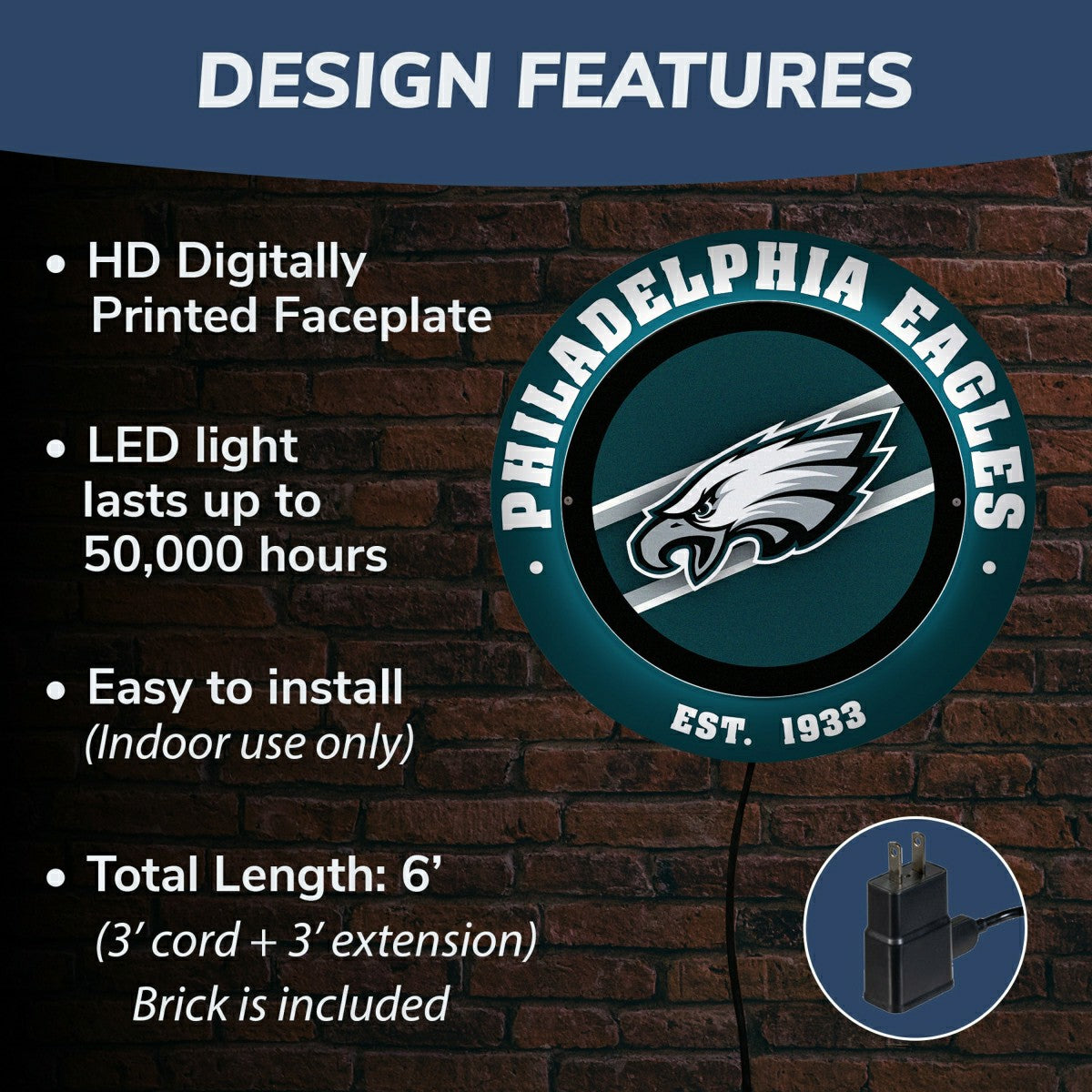Philadelphia Eagles, Metal Lite, Round, NFL