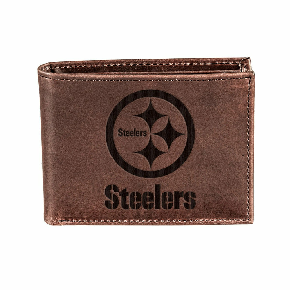 Pittsburgh Steelers, Bi-Fold Wallet, Brown, CH, 100% Genuine Leather, NFL, Home