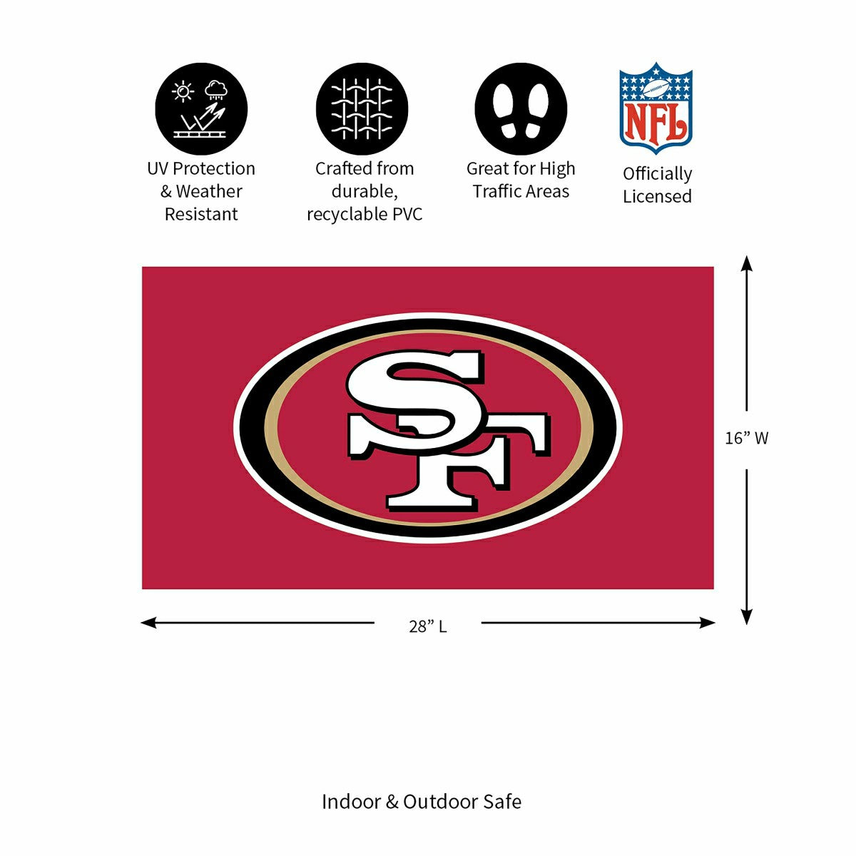 Full Color PVC Mat, 16" x 28", San Francisco 49ers, NFL